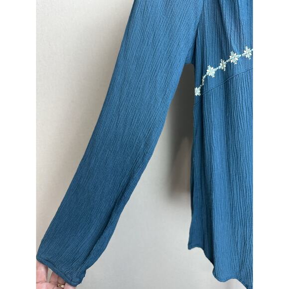 Style & Co. Women’s Top Size XL Blue Floral Embroidered Long Sleeve Boho Flowy - Picture 5 of 16